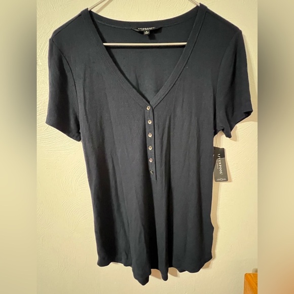 Liverpool Los Angeles LA Denim Sz S Short Sleeve Button-Down Ribbed Top - Picture 1 of 4
